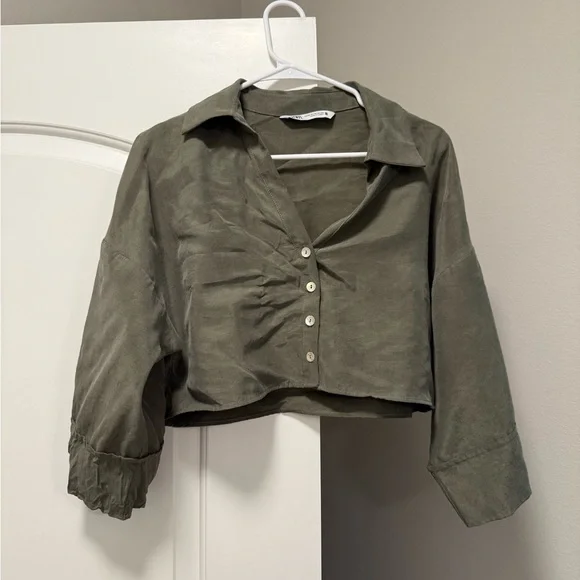 Zara Flowy Crop Top in Green - Picture 7 of 8